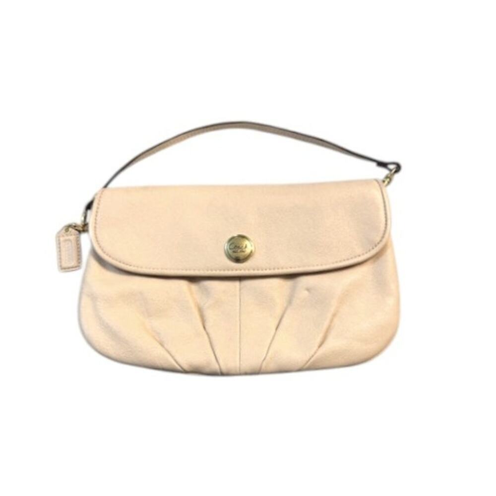 Coach Leather Wristlet Clutch Beige Cream Pleated Small Bag Gold Snap Purse - Picture 2 of 10